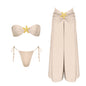 3-częściowe Błyszczące Bikini Bandeau z Narzutką - Seksowny Strój Kąpielowy Damski, Bez Ramiączek, Gwiezdne Detalesse