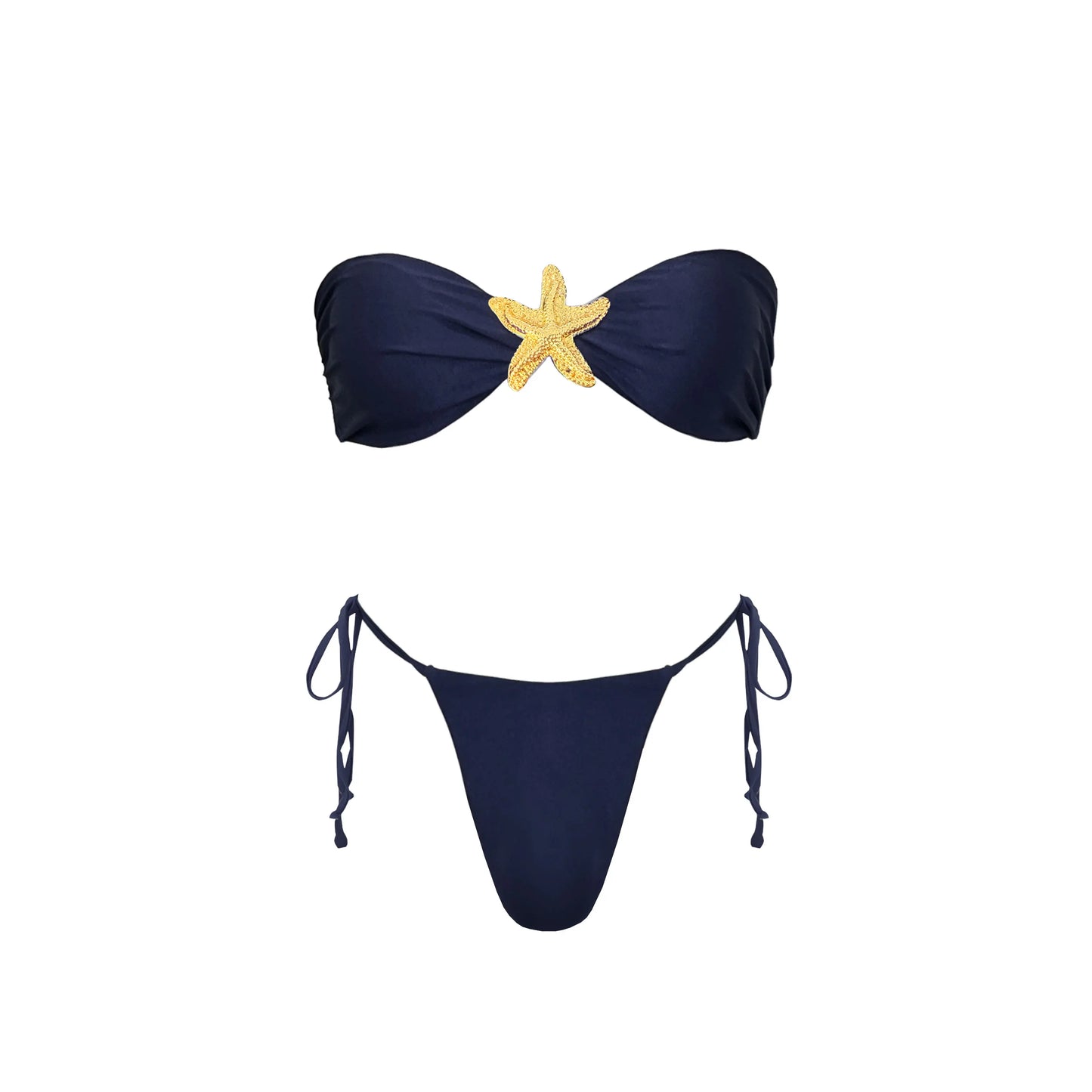 3-częściowe Błyszczące Bikini Bandeau z Narzutką - Seksowny Strój Kąpielowy Damski, Bez Ramiączek, Gwiezdne Detalesse