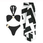 3-częściowe Błyszczące Bikini Bandeau z Narzutką - Seksowny Strój Kąpielowy Damski, Bez Ramiączek, Gwiezdne Detalesse
