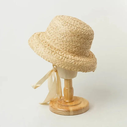 Mama i Córka Słomkowy Kapelusz Przeciwsłoneczny z Ręcznie Robionym Plecionym Rondem i Wiązaniem - Retro Styl na Plażę i Wakacje, Ochrona UV, Idealny na Lato 2025