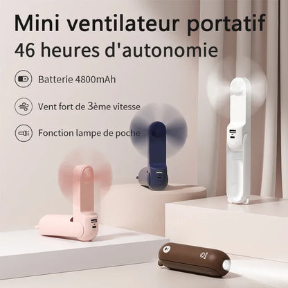 Mini Przenośny Wiatraczek 3w1 USB - Powerbank Latarka