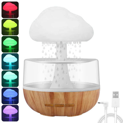 Nawilżacz Powietrza Chmurka Deszczowa - Kolorowa Lampka Nocna Grzybek, Dyfuzor Olejków Eterycznych, Gradient RGB 🌈