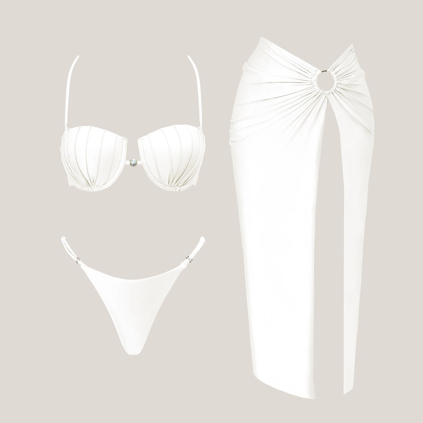 3-częściowe Błyszczące Bikini Bandeau z Narzutką - Seksowny Strój Kąpielowy Damski, Bez Ramiączek, Gwiezdne Detalesse