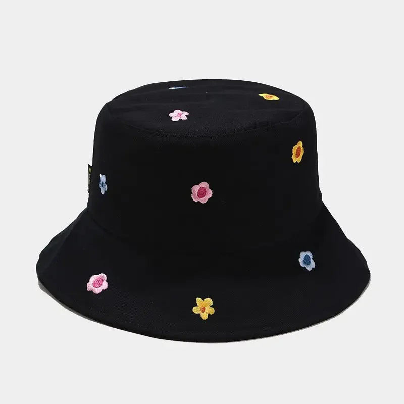 Bawełniany Kapelusz Bucket Hat z Kwiatowym Haftem