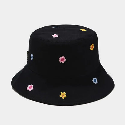 Bawełniany Kapelusz Bucket Hat z Kwiatowym Haftem