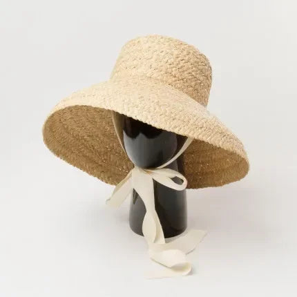 Mama i Córka Słomkowy Kapelusz Przeciwsłoneczny z Ręcznie Robionym Plecionym Rondem i Wiązaniem - Retro Styl na Plażę i Wakacje, Ochrona UV, Idealny na Lato 2025