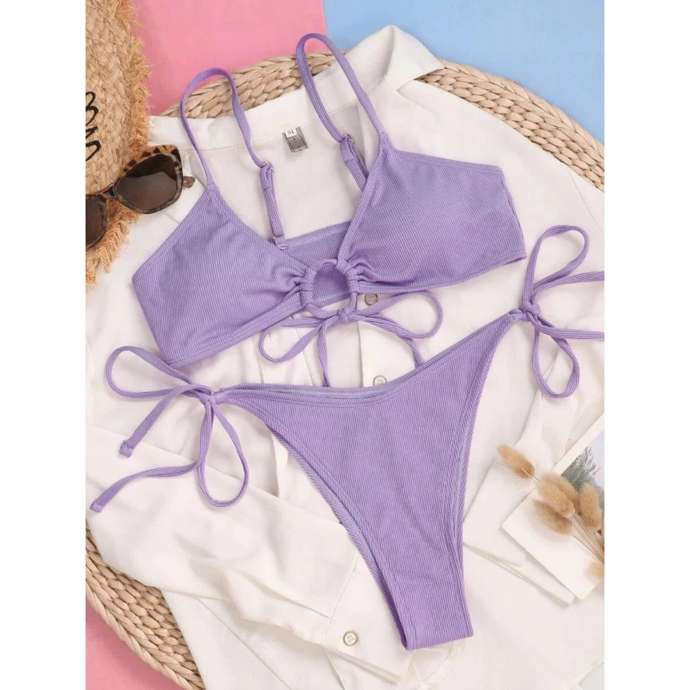 Seksowny Dwuczęściowy Strój Kąpielowy Damski Boho - Wiązane Bikini, Rozmiar S (36)