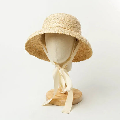 Mama i Córka Słomkowy Kapelusz Przeciwsłoneczny z Ręcznie Robionym Plecionym Rondem i Wiązaniem - Retro Styl na Plażę i Wakacje, Ochrona UV, Idealny na Lato 2025