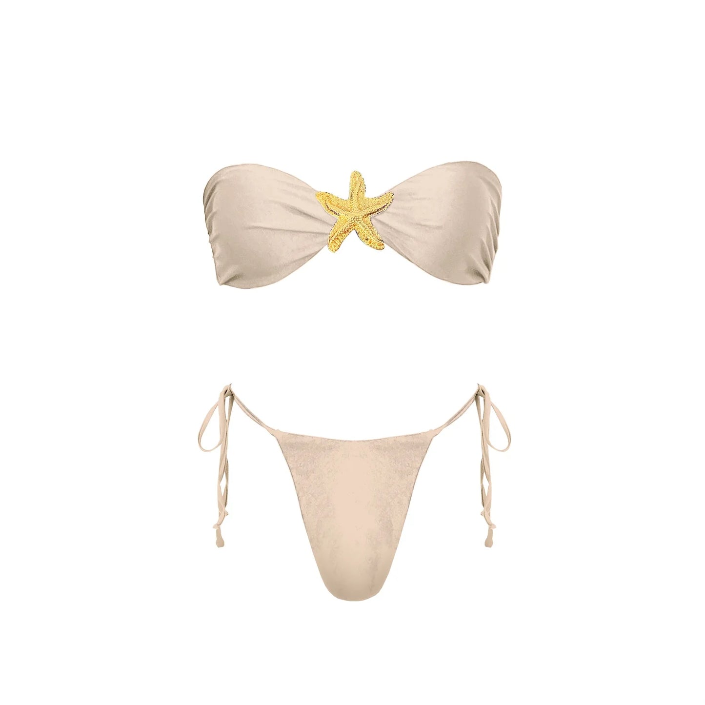 3-częściowe Błyszczące Bikini Bandeau z Narzutką - Seksowny Strój Kąpielowy Damski, Bez Ramiączek, Gwiezdne Detalesse