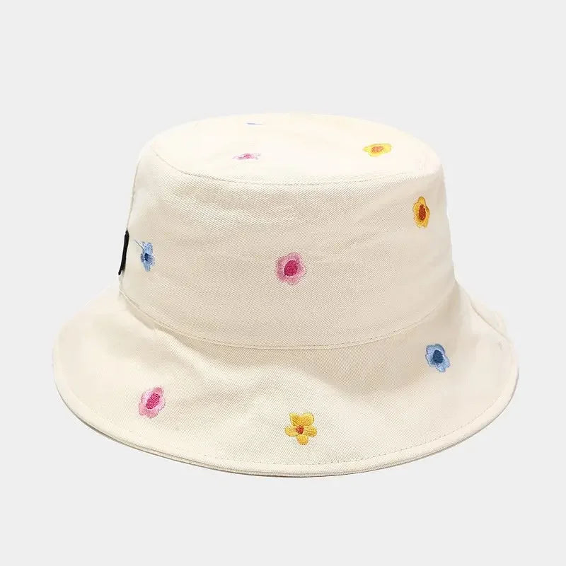 Bawełniany Kapelusz Bucket Hat z Kwiatowym Haftem