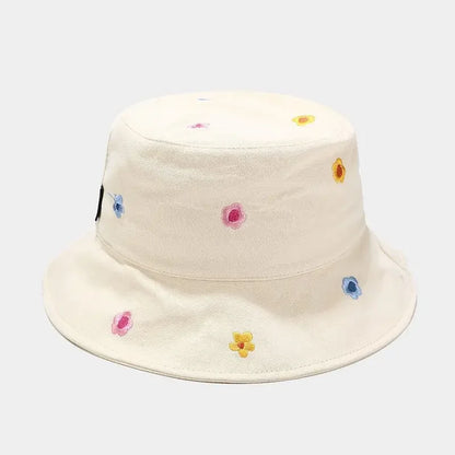 Bawełniany Kapelusz Bucket Hat z Kwiatowym Haftem