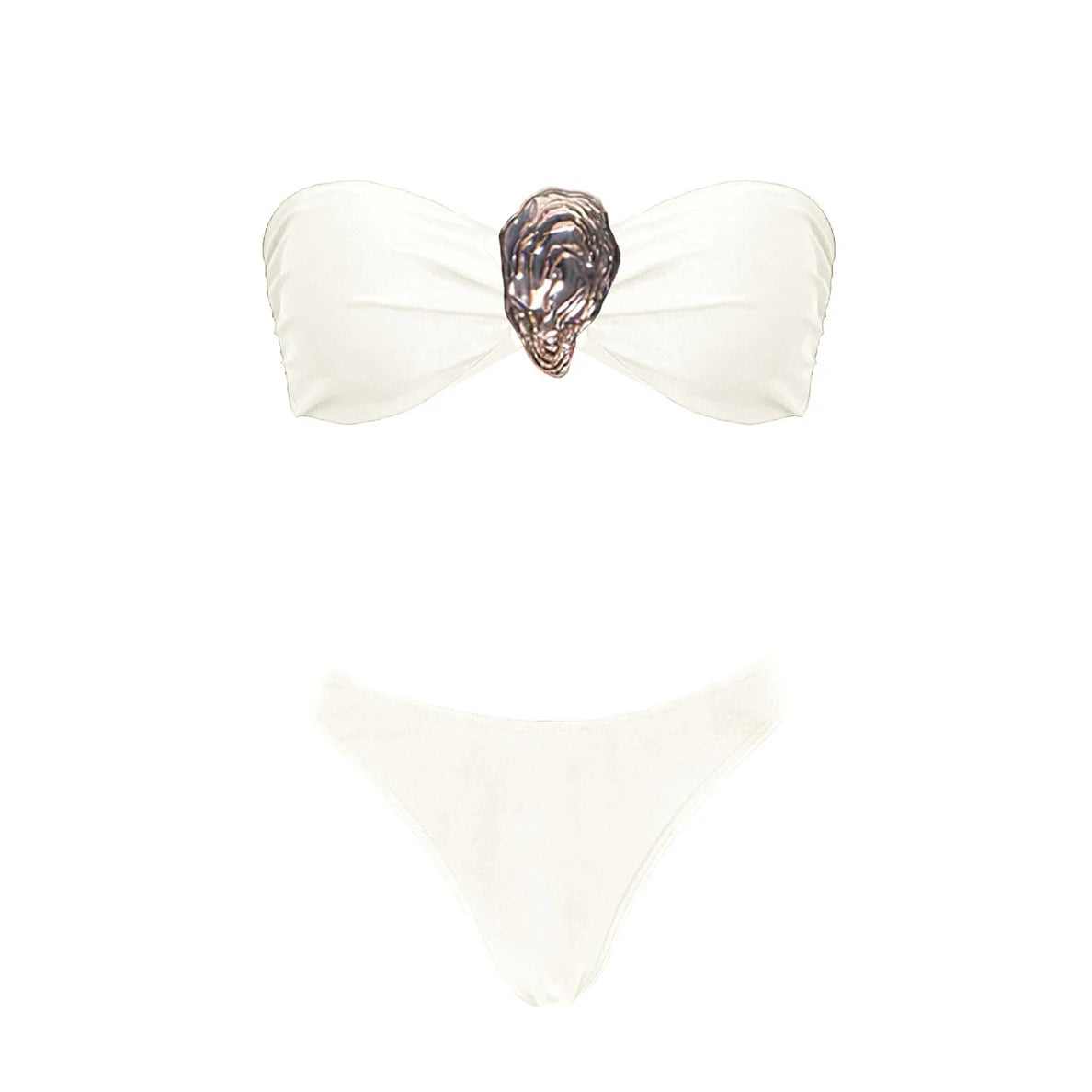 3-częściowe Błyszczące Bikini Bandeau z Narzutką - Seksowny Strój Kąpielowy Damski, Bez Ramiączek, Gwiezdne Detalesse