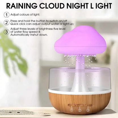 Nawilżacz Powietrza Chmurka Deszczowa - Kolorowa Lampka Nocna Grzybek, Dyfuzor Olejków Eterycznych, Gradient RGB 🌈