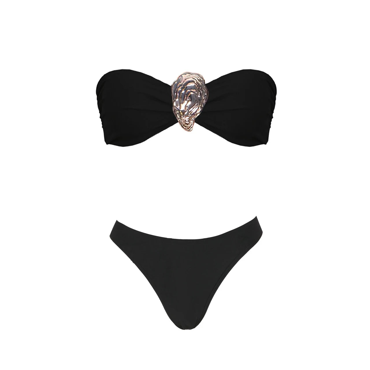 3-częściowe Błyszczące Bikini Bandeau z Narzutką - Seksowny Strój Kąpielowy Damski, Bez Ramiączek, Gwiezdne Detalesse